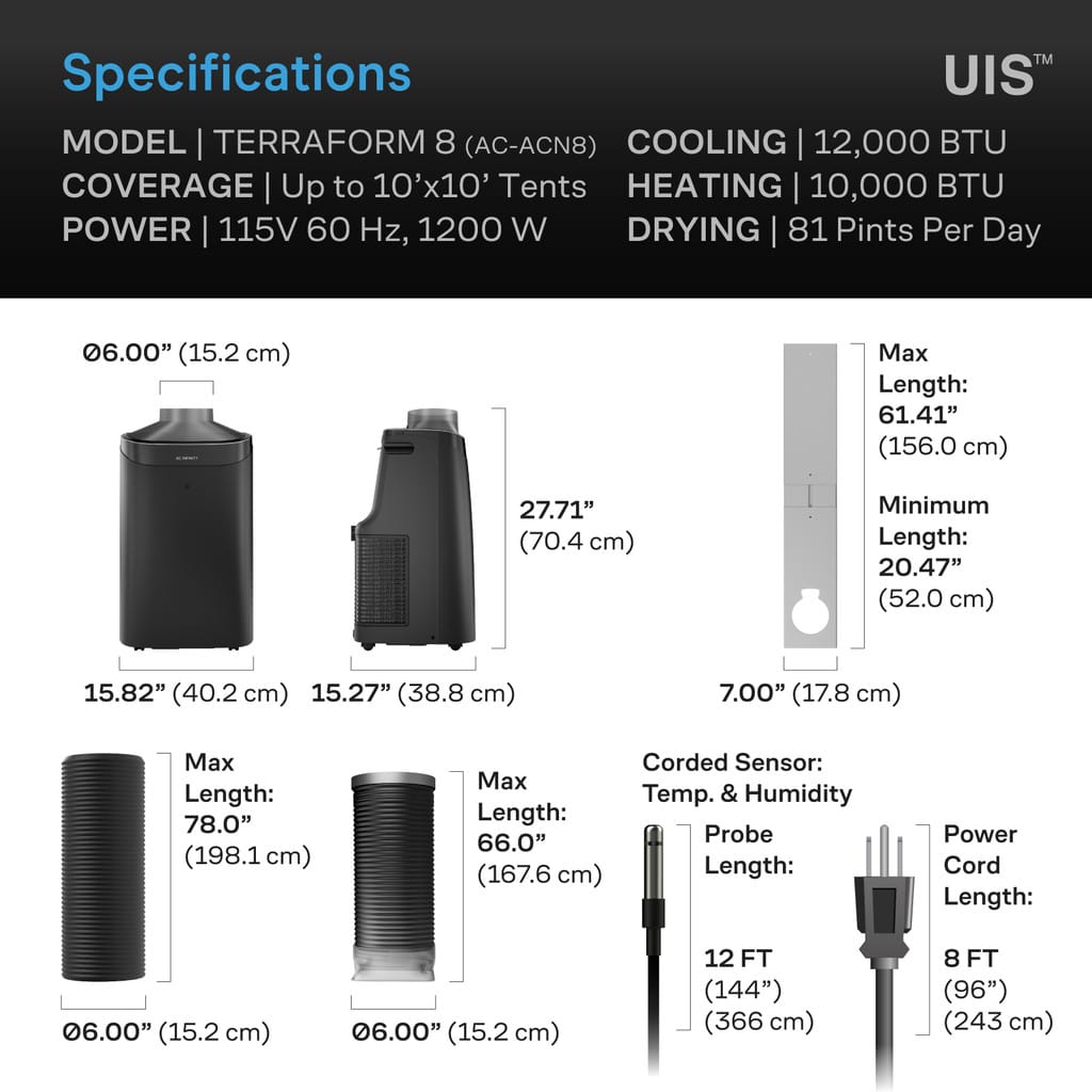 TERRAFORM 9, All-In-One Climate Control A/C with One-Duct Auto Switching 12,000 BTU