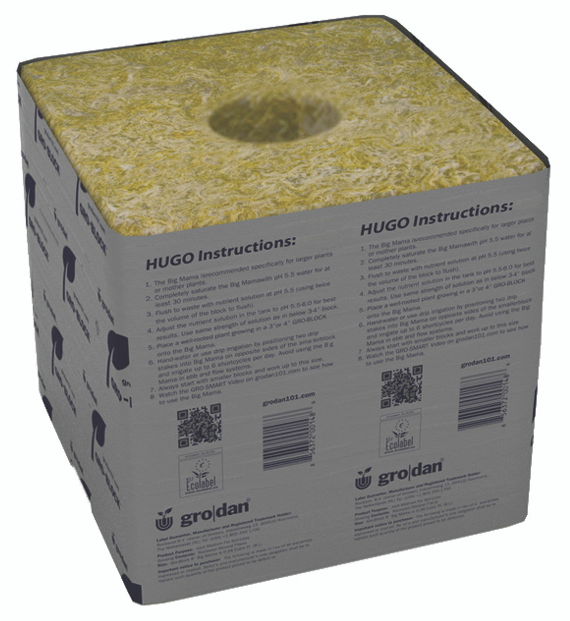 Grodan Gro-Block Hugo mejorado de 6" x 6" x 5,8" con orificio