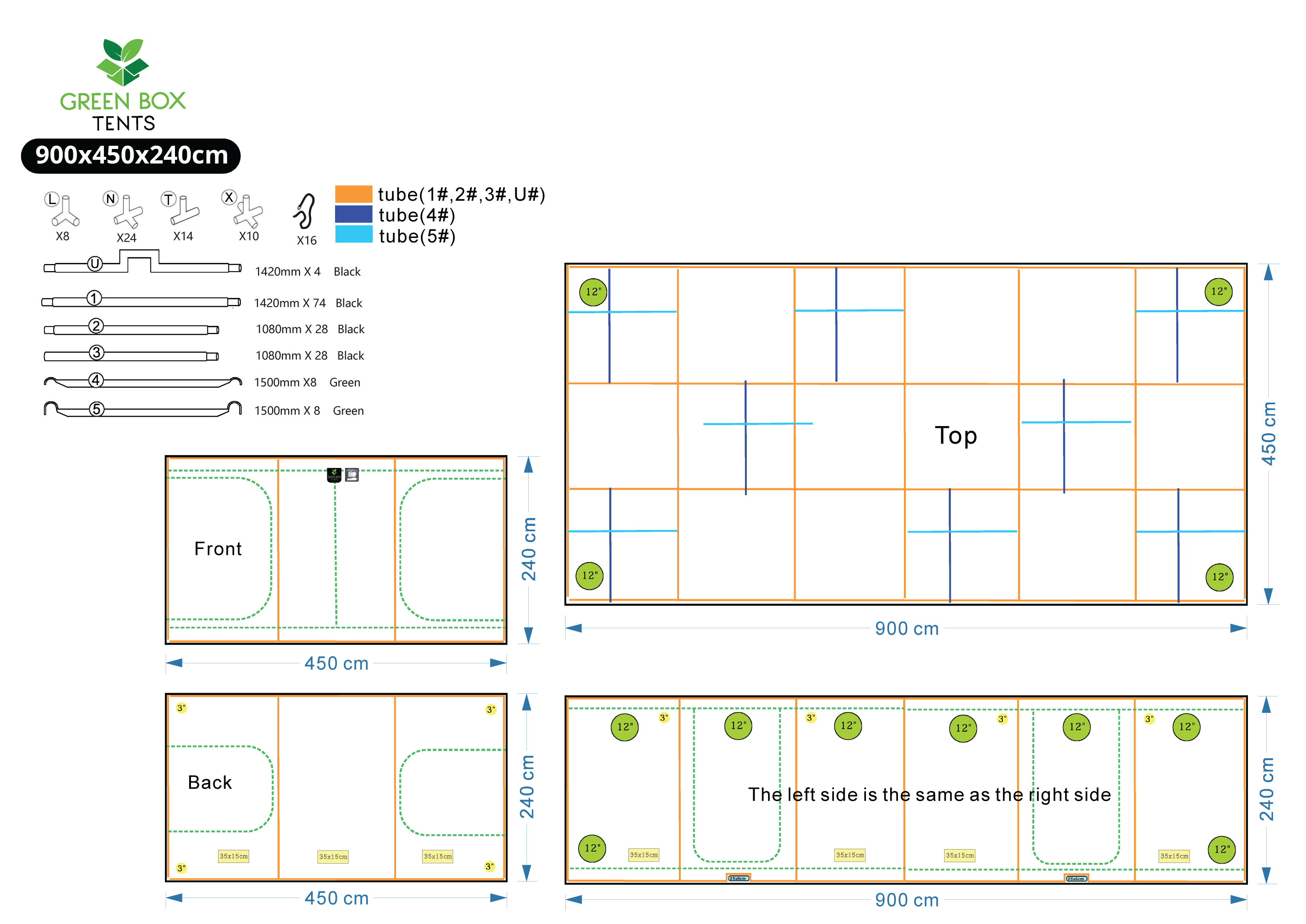 Armario de cultivo Greenbox - 450 x 900 x 240 cm