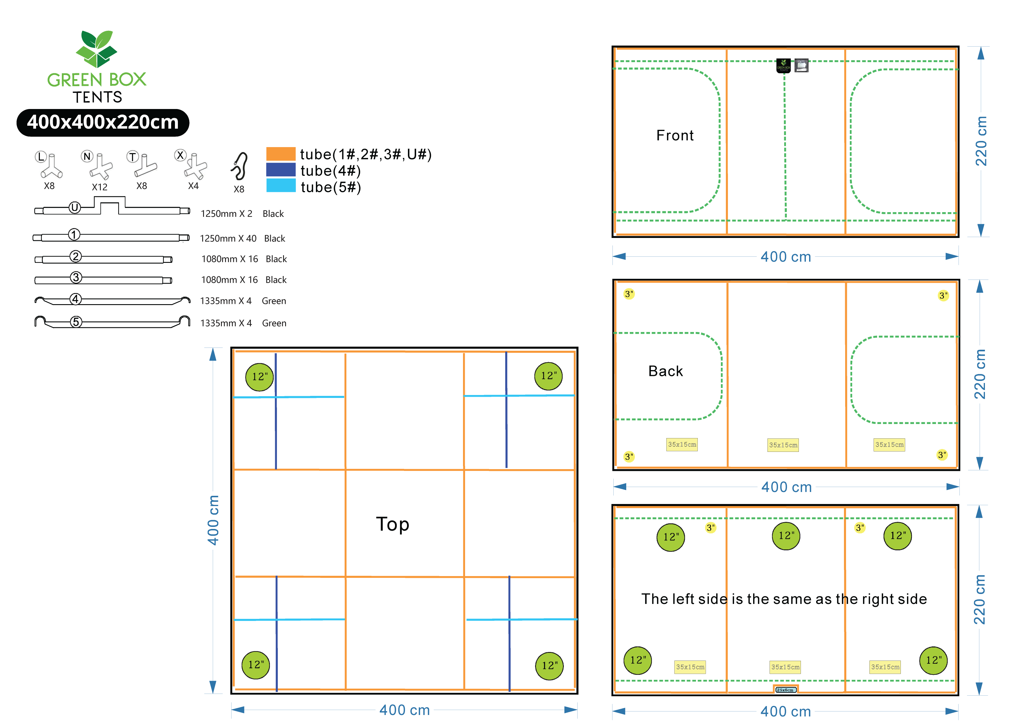 Carpa Greenbox 400 x 400 x 220 cm