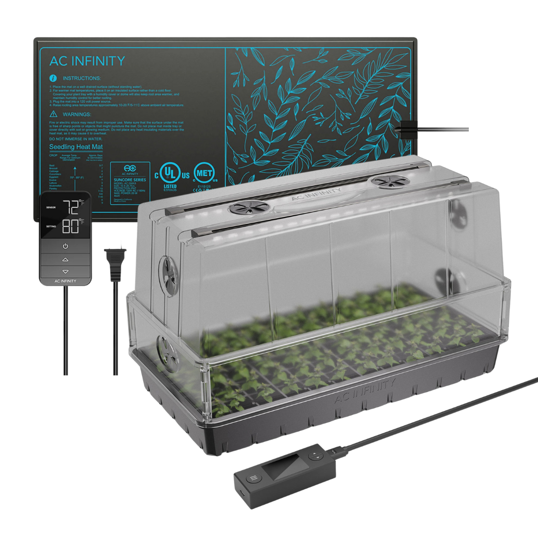AC Infinity Germination Kit Combo | Humidity Dome with LED Grow Light Bars & Heat Mat