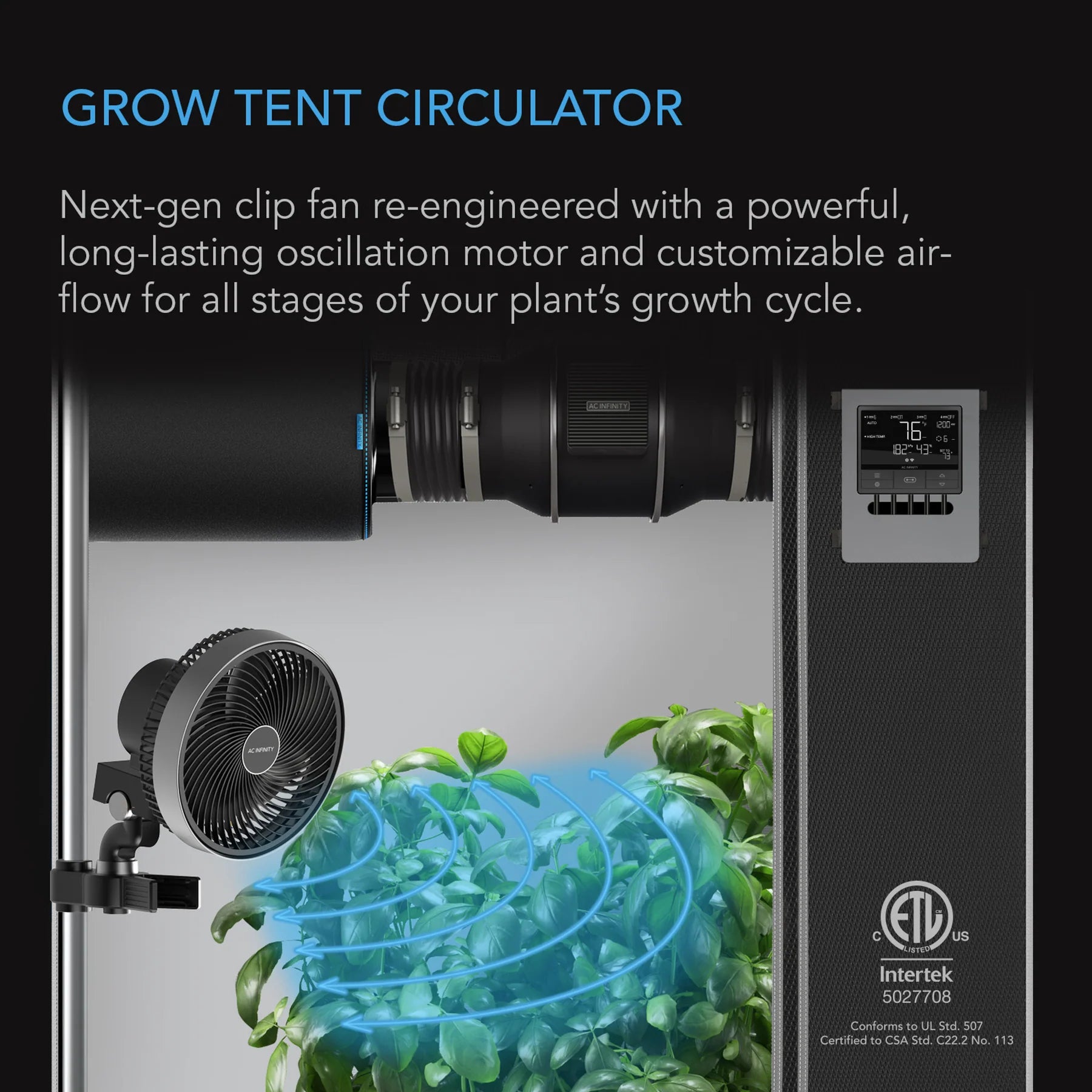 AC Infinity Cloudray S6 6-Inch Oscillating Clip Fan – Smart EC Motor for Grow Tents (AC-CCS6)