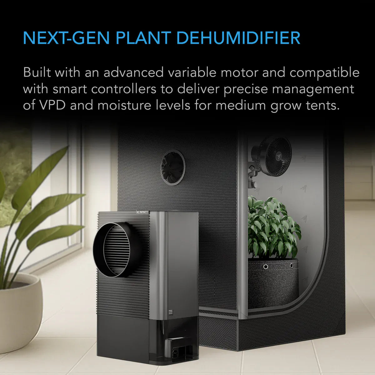 AC Infinity HYDRONE 5 Plant Dehumidifier for Grow Tents | Silent PWM Motor | 10-Level Humidity Control