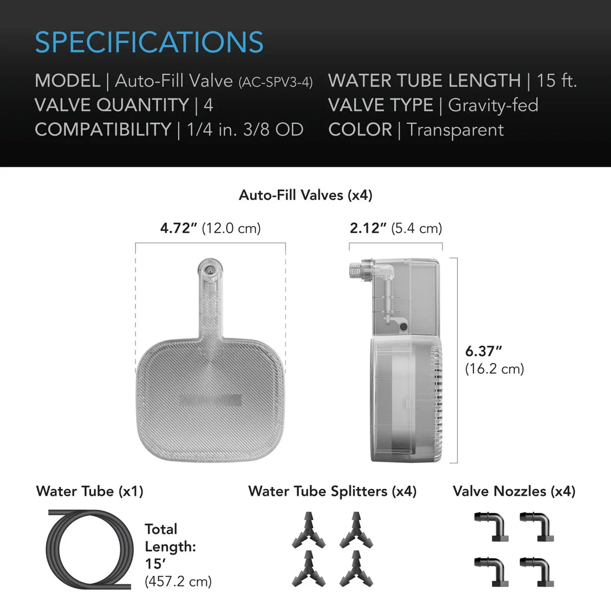 AC Infinity Auto-Fill Upgrade Valve Kit for Self-Watering Base, 4-Pack (AC-SPV3-4)