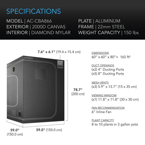 AC Infinity Cloudlab 866 Advance Grow Tent - 152 x 152 x 203cm (AC-CBA866)