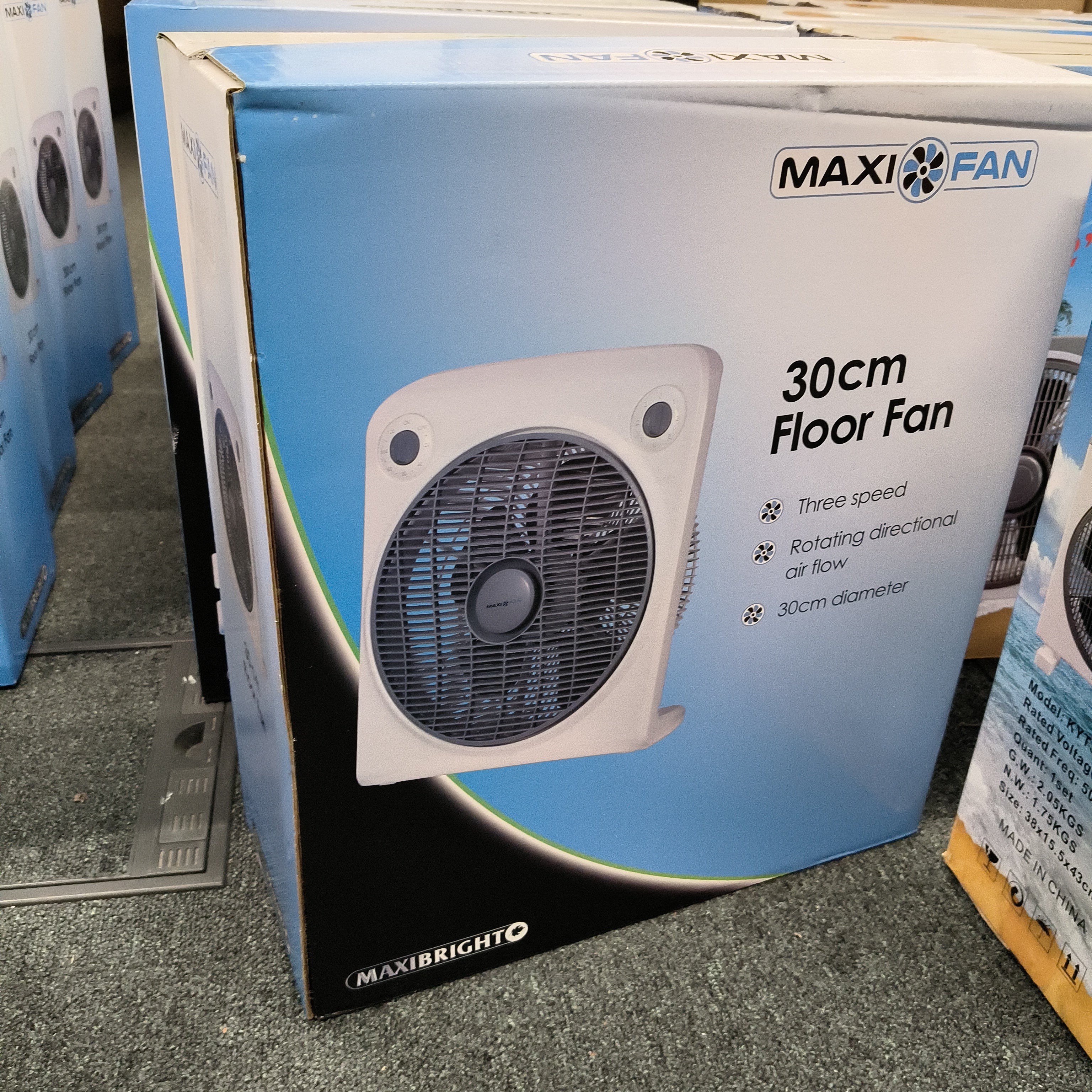Air Movement Fan Maxifan Circulating Floor Box Fan 3 Speeds - 30cm