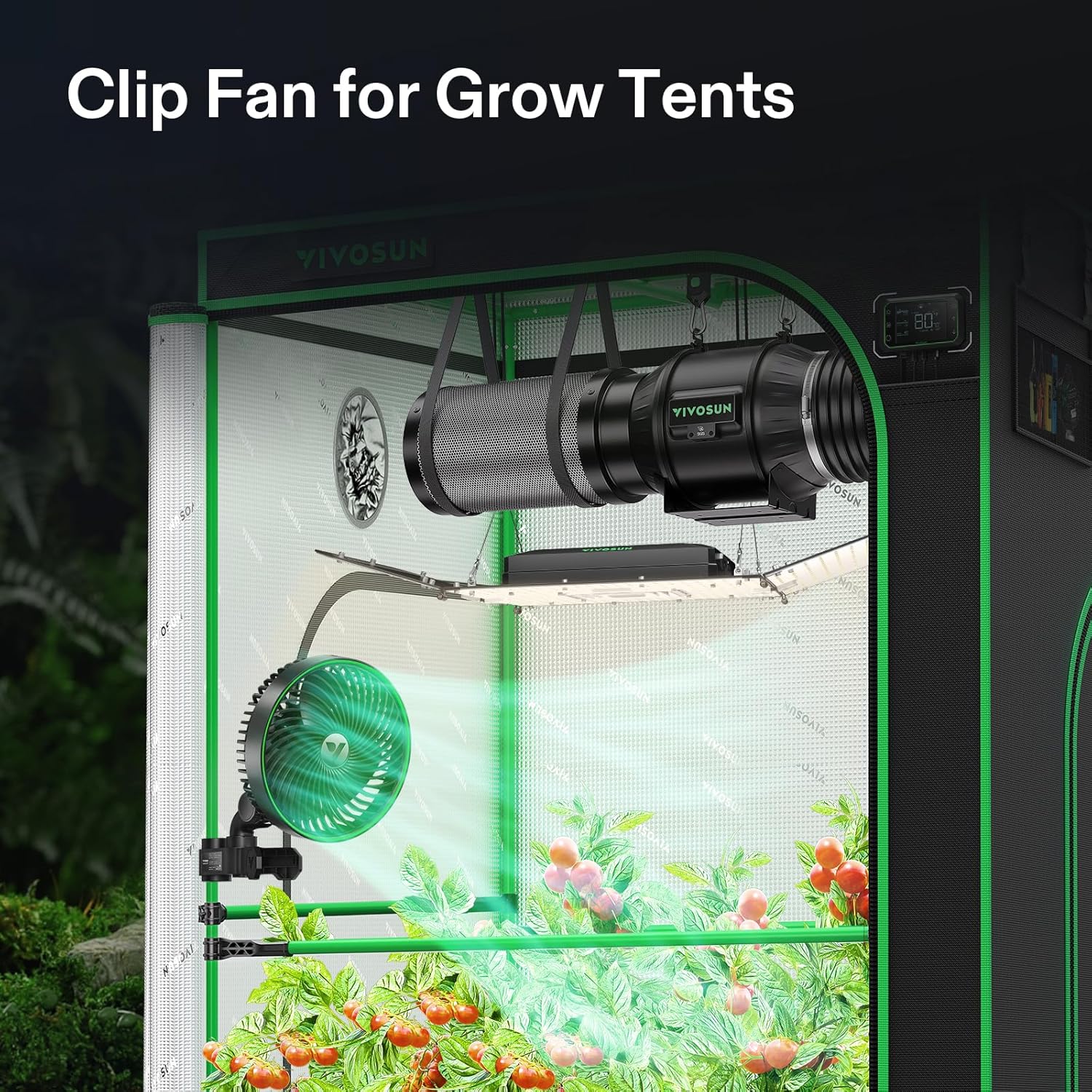 Vivosun EC Clip Fan | 10-Speed Oscillating Grow Tent Fan with