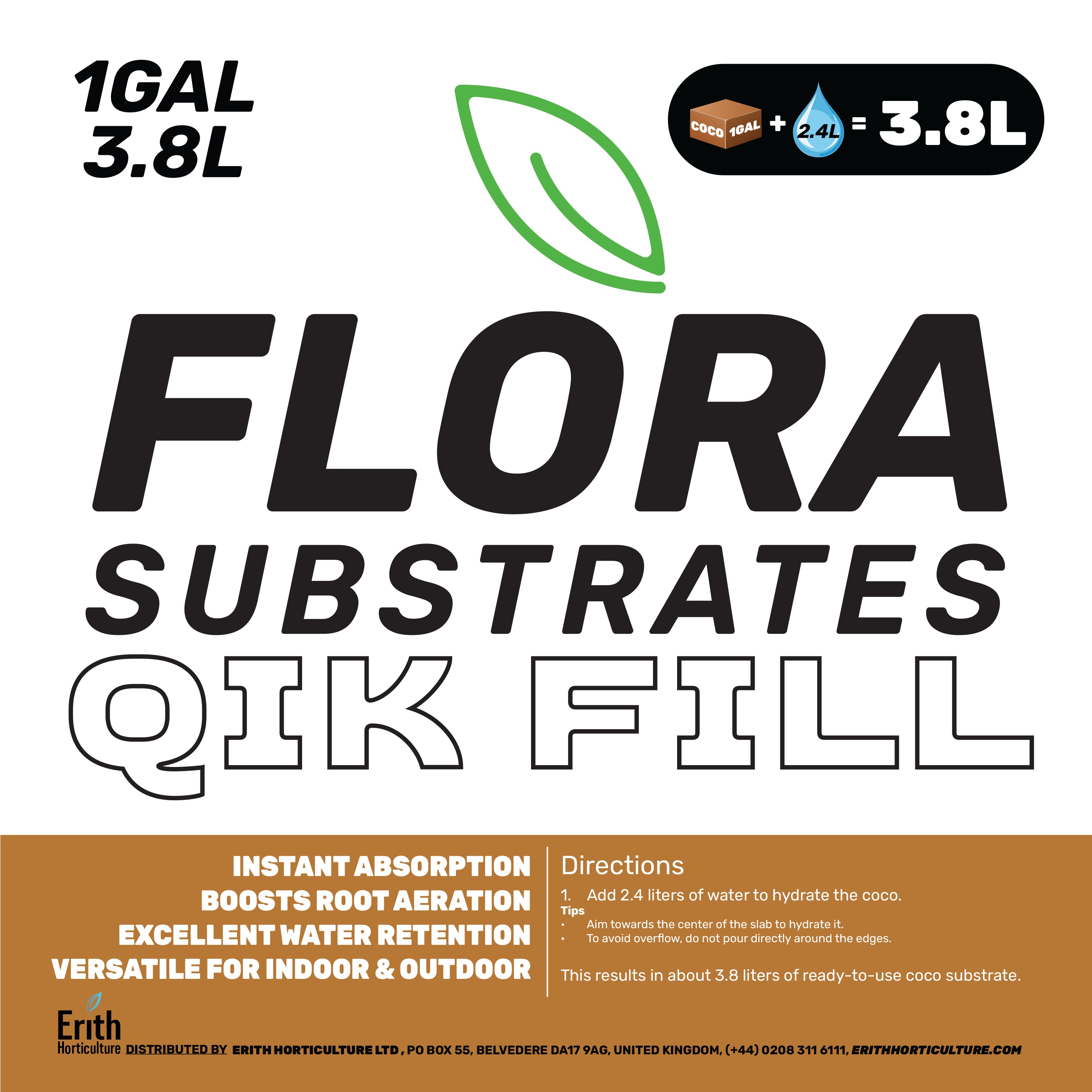 FLORA Substrates QIK FILL Rapid Rehydration Coco Slab Grow Media