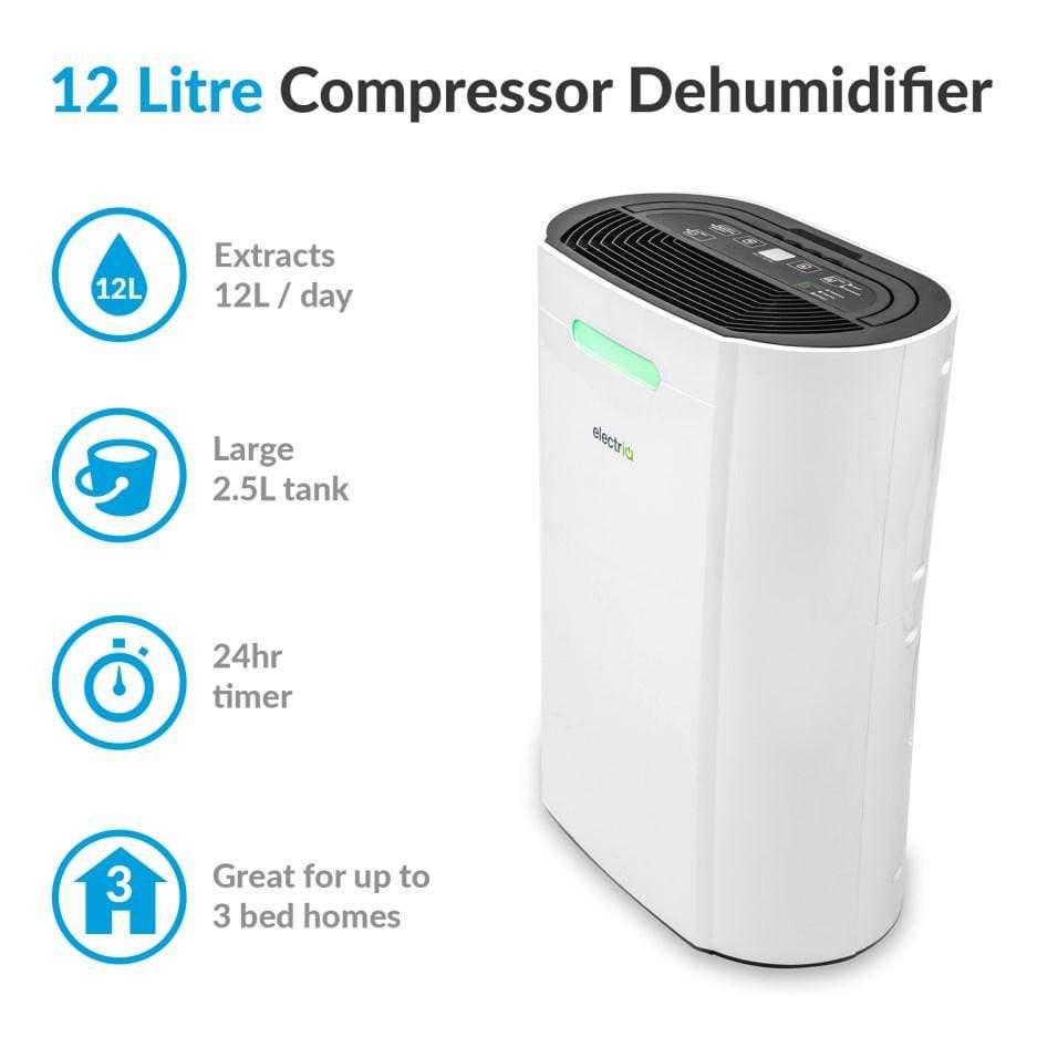 Dehumidifier electriQ 12 litre Dehumidifier with Humidistat and air purifier