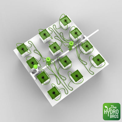 FloraFlex - Sistema de riego por burbujeo para 12 plantas con lana de roca de 15 cm - Espacio de 1,2 m x 1,2 m